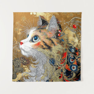 Tapiz El gato zen   Ukiyo-e japonés vintage
