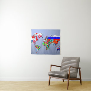Tapiz El mapa del mundo con sus banderas