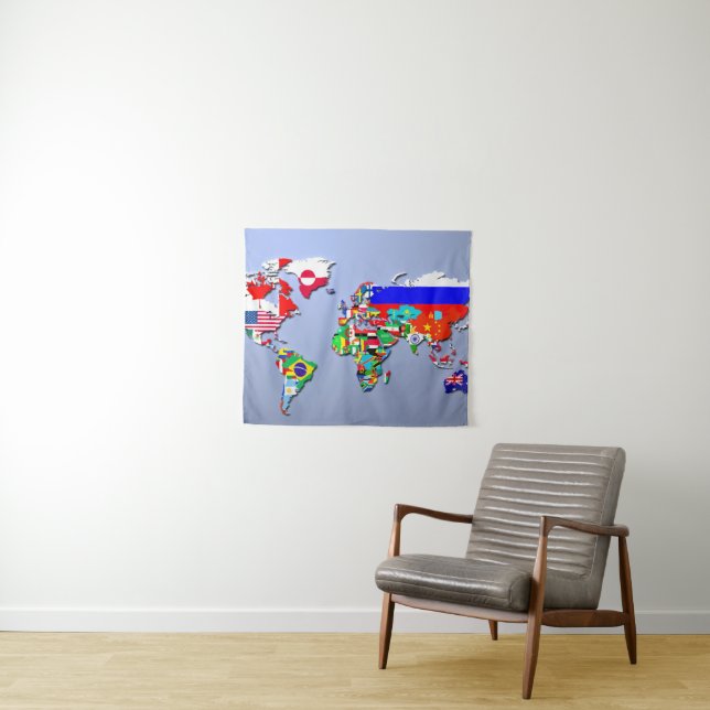 Tapiz El mapa del mundo con sus banderas (In situ (horizontal))