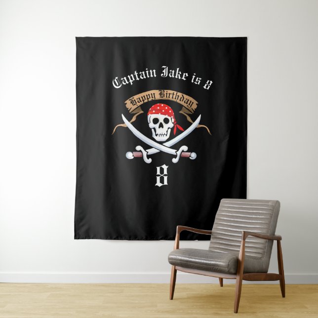 Tapiz El pirata Jolly Roger Black Birday Party Backups (In situ)
