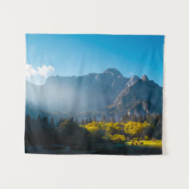 Tapiz El sol sobre los caballos en el lago Fusine, Itali