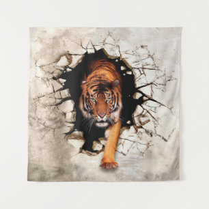 Tapiz El tigre de foto emerge de los wallti destruidos