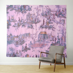 Tapiz El Toile rosa francés de Jouy Chinoiserie estilo r