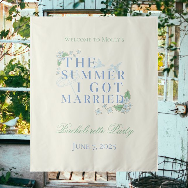Tapiz El verano en que me casé - Novia costera (The Summer I Got Married banner with coastal font – perfect for bachelorette or bridal celebrations!)