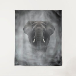 Tapiz Elefante africano en niebla brumosa serena impasto