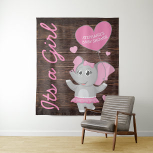 Tapiz Elefante de Baby Shower, un Chica rosado ruso