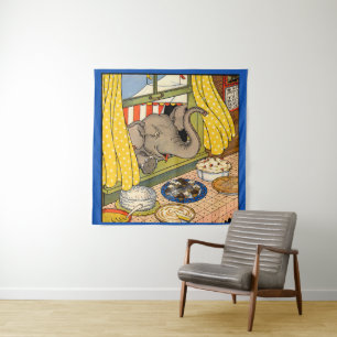 Tapiz elefante golpeando la cabeza por la ventana