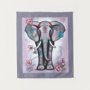 Tapiz Elefante gris indio adornado con flores