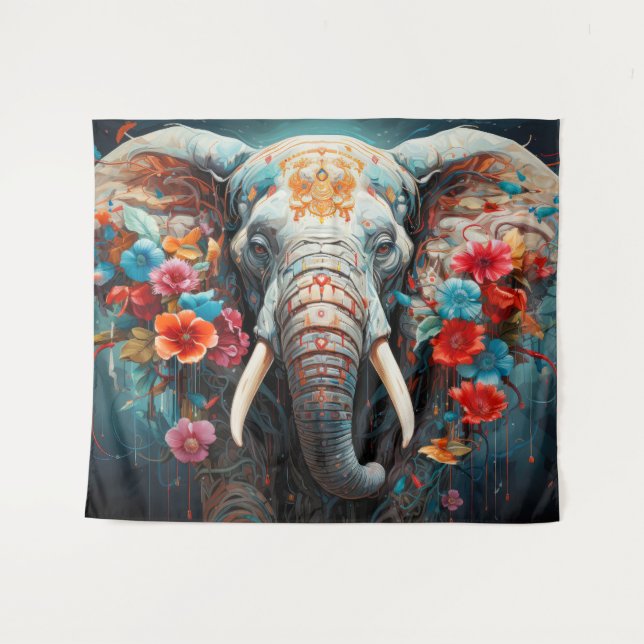 Tapiz Elefante y flores (Anverso (horizontal))