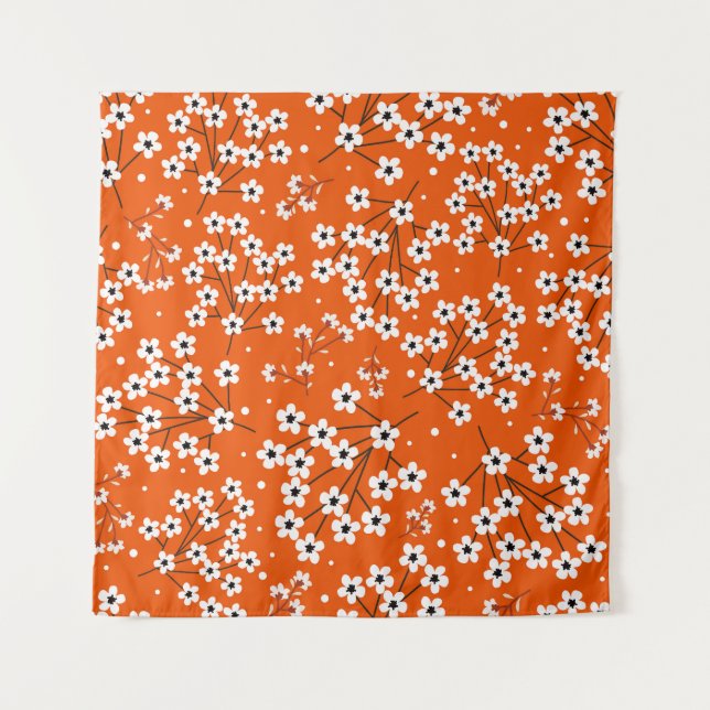 Tapiz Elegancia asiática: Impresión sin foco floral roja (Anverso)