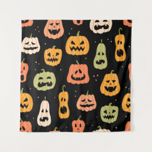 Tapiz Elegancia fantasmal: Arte de calabaza de Halloween