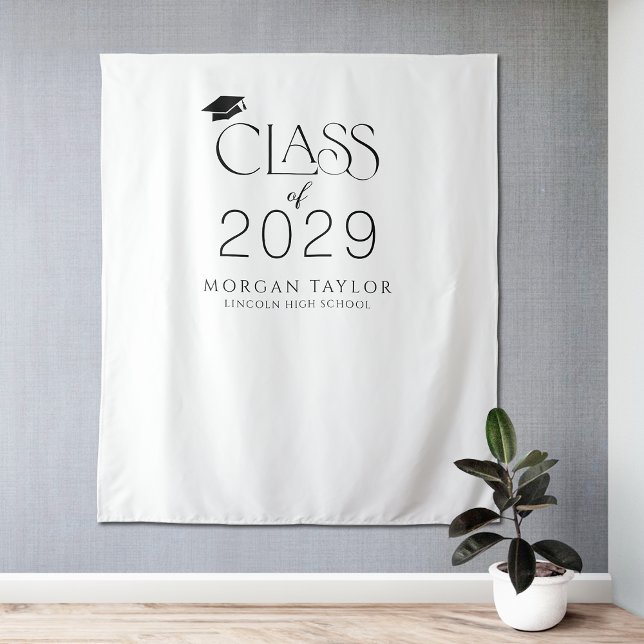 Tapiz Elegancia minimal elegante clase de Fiesta de grad (Minimal Graceful Elegance Class of 2025 Grad Party Tapestry)
