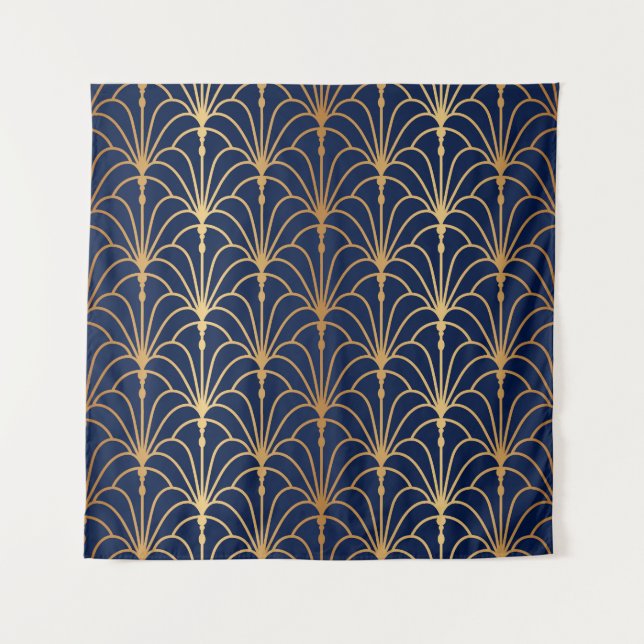 Tapiz Elegancia oriental: Patrón de fanáticos dorados (Anverso)