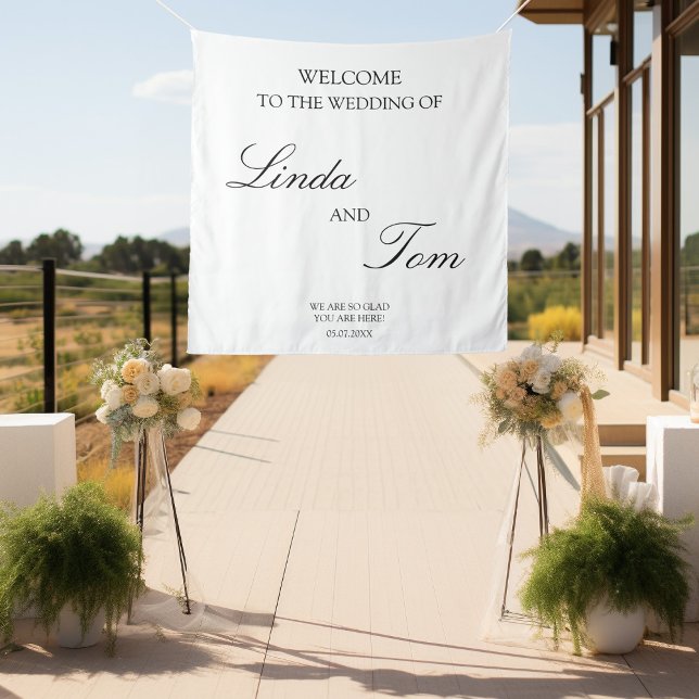 Tapiz Elegancias Pure Weis ("Welcome to the Wedding of" Minimalistic, elegant, white/black, with your name & date. )