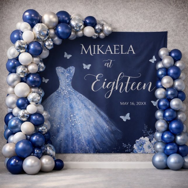 Tapiz Elegant Blue 18th Birthday Backdrop Tapestry (Subido por el creador)