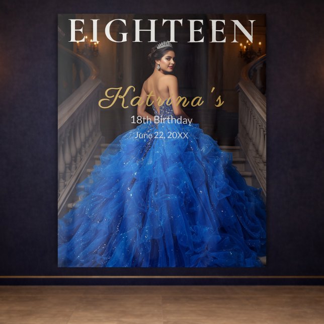 Tapiz Elegant Blue 18th Birthday Photo Backdrop (Subido por el creador)