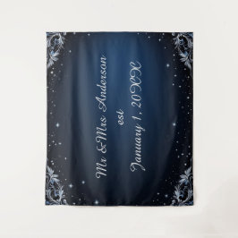 Tapiz Elegant Blue and Silver Wedding Photo Backdrop