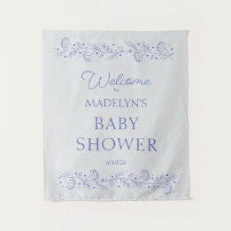 Tapiz Elegant Blue Floral Vines Baby Shower Welcome Sign