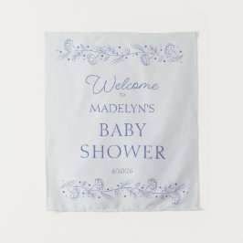 Tapiz Elegant Blue Floral Vines Baby Shower Welcome Sign