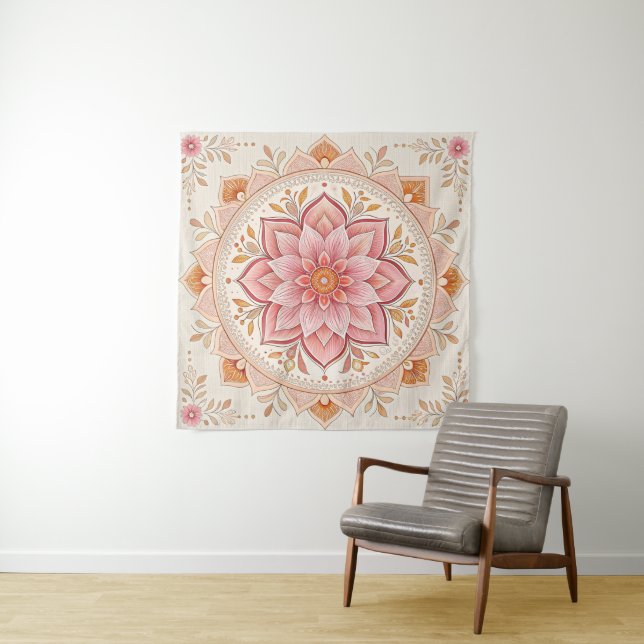 Tapiz Elegant Boho Wall Tapestry 57in Square Design (In situ)