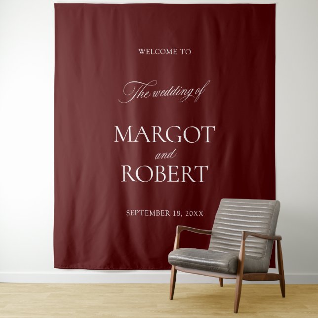 Tapiz Elegant Burgundy Wedding Backdrops Banner (In situ)