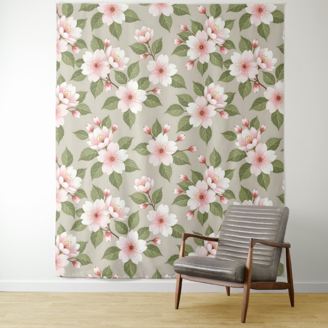 Tapiz Elegant cherry blossoms seamless pattern (In situ)