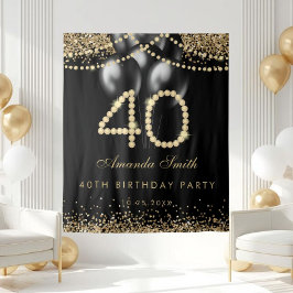 Tapiz Elegant Gold Diamonds 40th Birthday Party Backdrop