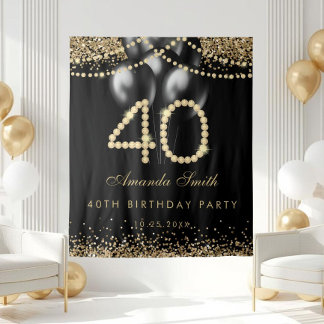 Tapiz Elegant Gold Diamonds 40th Birthday Party Backdrop
