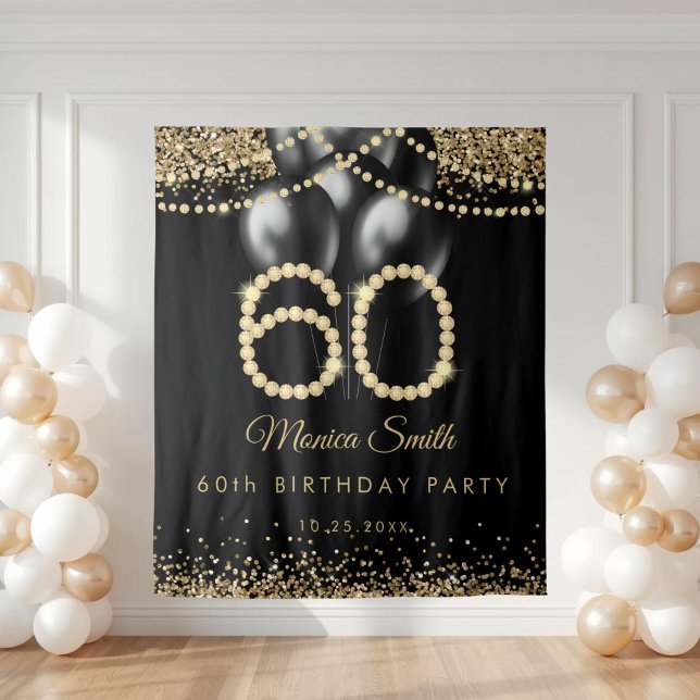 Tapiz Elegant Gold Diamonds 60th Birthday Party Backdrop (Elegant Gold 60th Birthday party Backdrop)