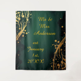 Tapiz Elegant Green and Gold Wedding Photo Backdrop