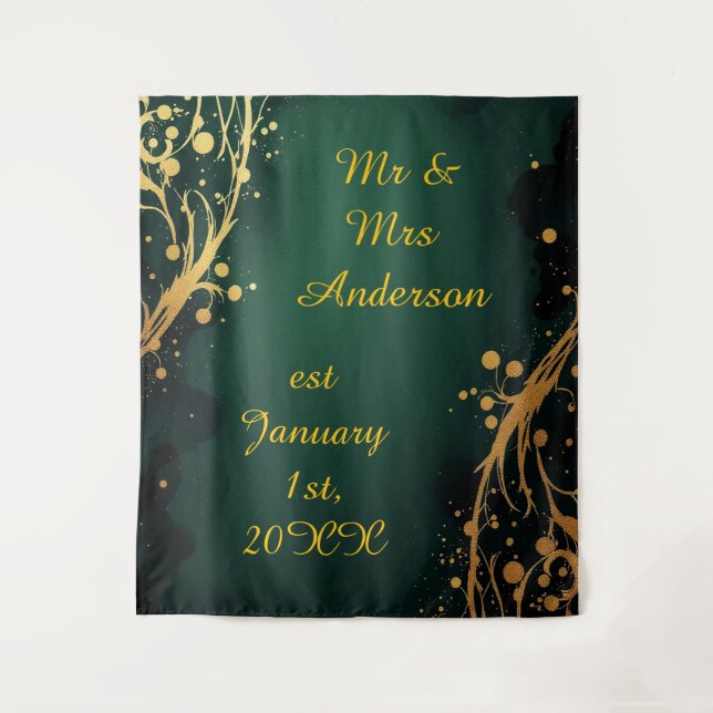 Tapiz Elegant Green and Gold Wedding Photo Backdrop (Anverso)