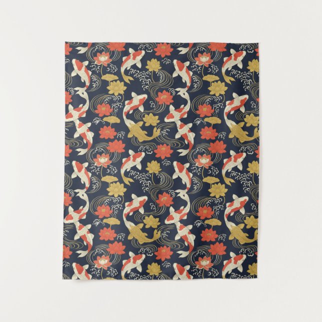 Tapiz Elegant Koi Fish and Lotus Pattern (Anverso)