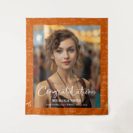 Tapiz Elegant Orange Math Congratulations Photo Graduate