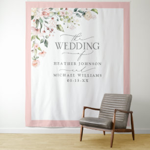Tapiz Elegant Peach Pink Watercolor Floral Wedding Photo