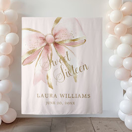 Tapiz Elegant Pink & Gold Coquette Sweet 16th Backdrop
