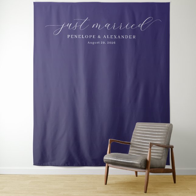 Tapiz Elegant Purple Just Married Calligraphy (In situ)