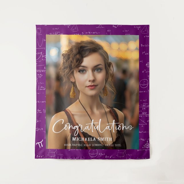 Tapiz Elegant Purple Math Congratulations Photo Graduate (Anverso)