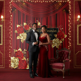 Tapiz Elegant Red & Gold Floral Engagement Backdrop 
