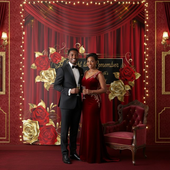 Tapiz Elegant Red & Gold Floral Engagement Backdrop  (Subido por el creador)