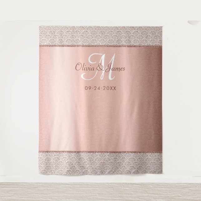 Tapiz Elegant Rose Gold Monogram Wedding Backdrop (Anverso)