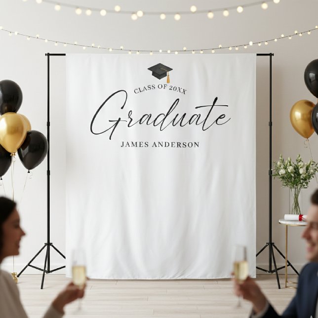 Tapiz Elegant Script Graduation Party Photo Backdrop (Subido por el creador)
