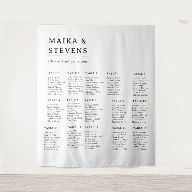 Tapiz Elegant Script Wedding Table Seating Chart Foam (Anverso)