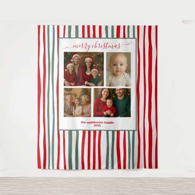 Tapiz Elegant Stripes family Photo Christmas backdrop (Anverso)