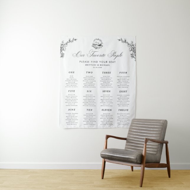 Tapiz Elegant Swan 12 Tables Wedding Seating Chart Sign (In situ)