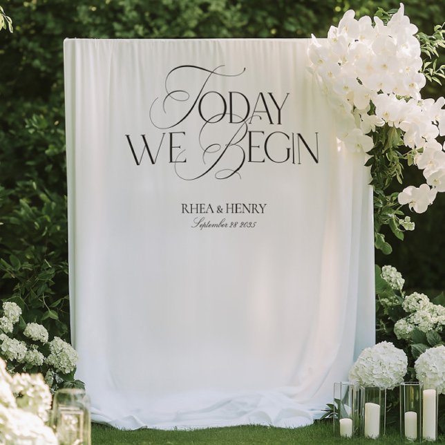 Tapiz Elegant Today We Begin Wedding Welcome Banner (Elegant Today We Begin Wedding Welcome Banner Tapestry)
