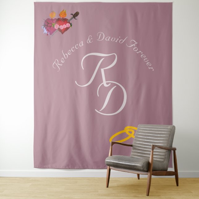 Tapiz Elegant Two Hearts Catholic Monogrammed Wedding (In situ)
