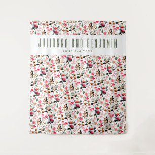 Tapiz Elegante acuarela Pink Greenery Custom Wedding