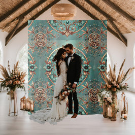 Tapiz Elegante Anillo Floral Turquesa de Cobre Formal