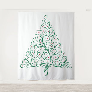 Tapiz Elegante árbol de Navidad rojo y verde caligrafía