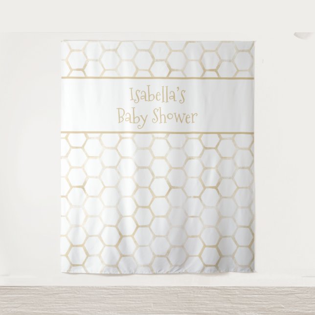 Tapiz Elegante Baby Shower de colmena de oro blanco (Anverso)